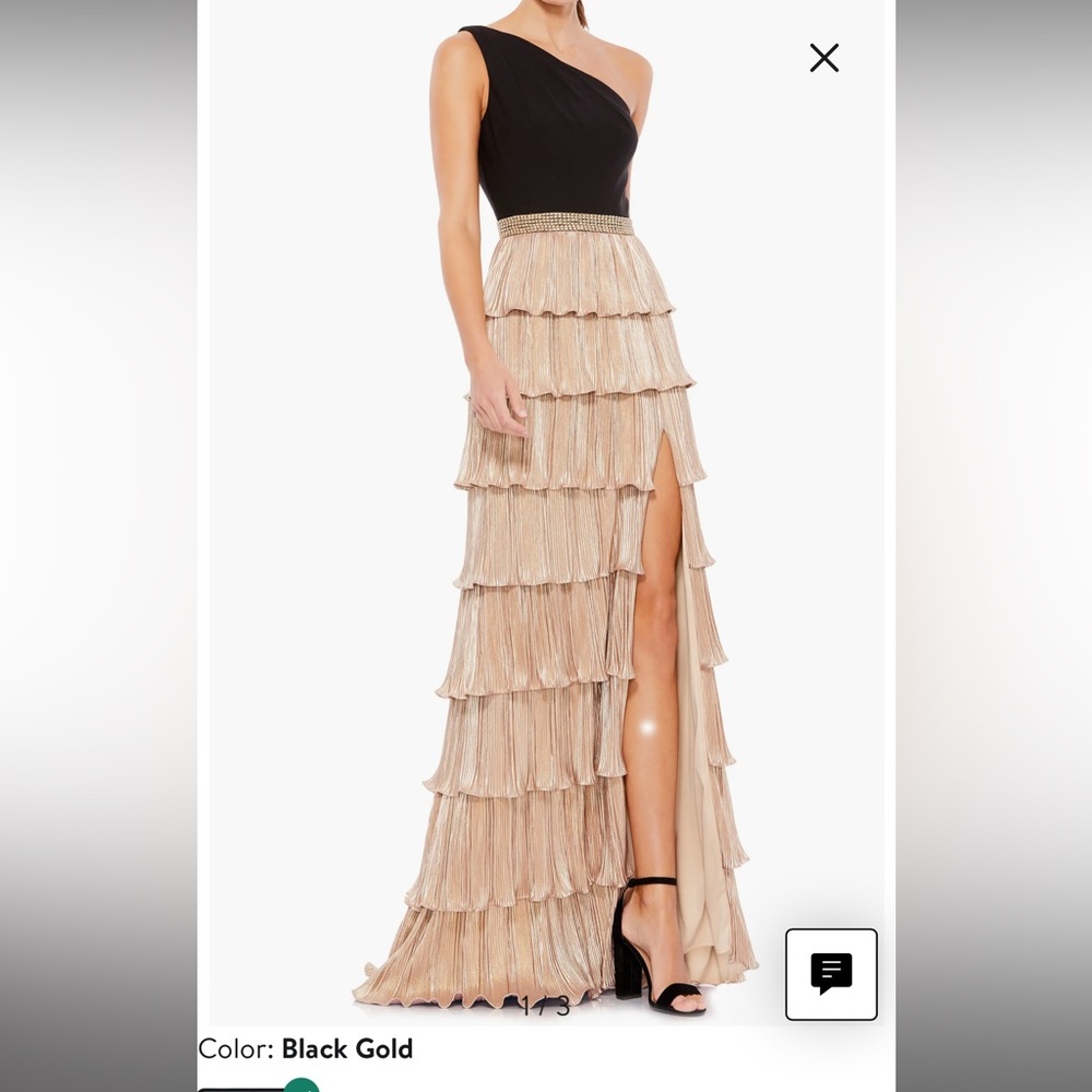 Ileena for Mac Duggal One-Shoulder Ruffle Tiered Gown - Black / Gold